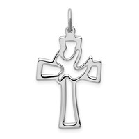Sterling Silver Platinum-plated Polished Cut-out Dove Cross Pendant view 1