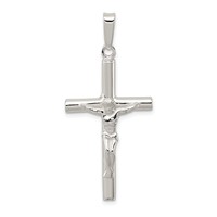 Sterling Silver Polished Hollow Crucifix Cross Pendant view 1