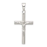 Sterling Silver Polished Hollow Crucifix Cross Pendant view 1