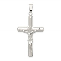 Sterling Silver Polished Hollow Crucifix Cross Pendant view 1