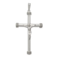 Sterling Silver Polished Textured Hollow Crucifix Pendant view 1