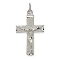 Sterling Silver Polished Squared Cross Crucifix Pendant view 1