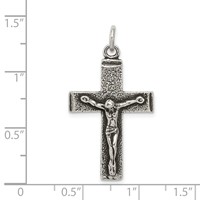 Sterling Silver Antiqued Squared Cross Crucifix Pendant view 3