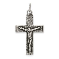 Sterling Silver Antiqued Squared Cross Crucifix Pendant view 1