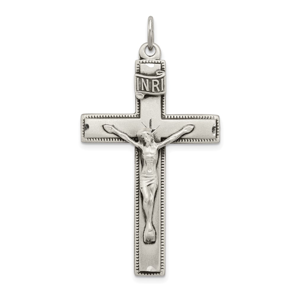Sterling Silver Inri Crucifix Cross Pendant with Prayer