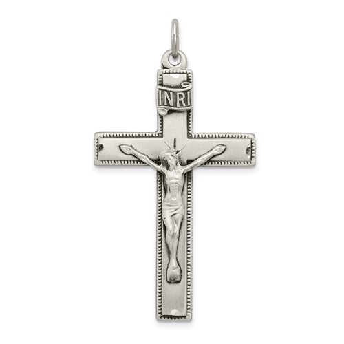 Sterling Silver Inri Crucifix Cross Pendant with Prayer