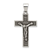 Sterling Silver Antiqued Box Cross Crucifix Pendant view 1