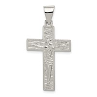 Sterling Silver Polished & Textured Crucifix Pendant view 1
