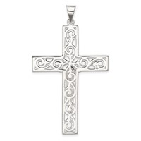 Sterling Silver Polished Beaded Filigree Crucifix Pendant view 3