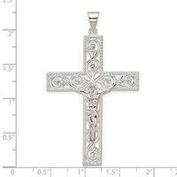 Sterling Silver Polished Beaded Filigree Crucifix Pendant view 4