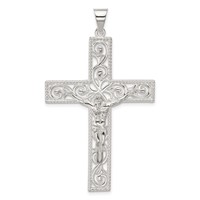 Sterling Silver Polished Beaded Filigree Crucifix Pendant view 1