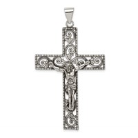 Sterling Silver Antiqued Beaded Filigree Crucifix Pendant view 1