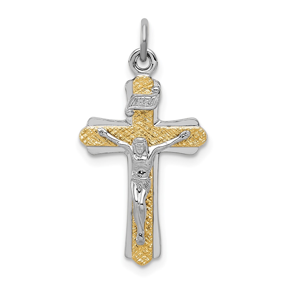 Sterling Silver Platinum-plated & Gold-tone Inri Crucifix Cross Pendant