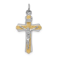 Sterling Silver Platinum-plated & Gold-tone Inri Crucifix Cross Pendant view 1