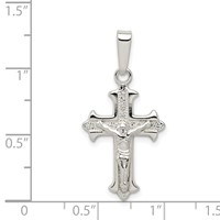 Sterling Silver Polished Textured Crucifix Pendant view 3