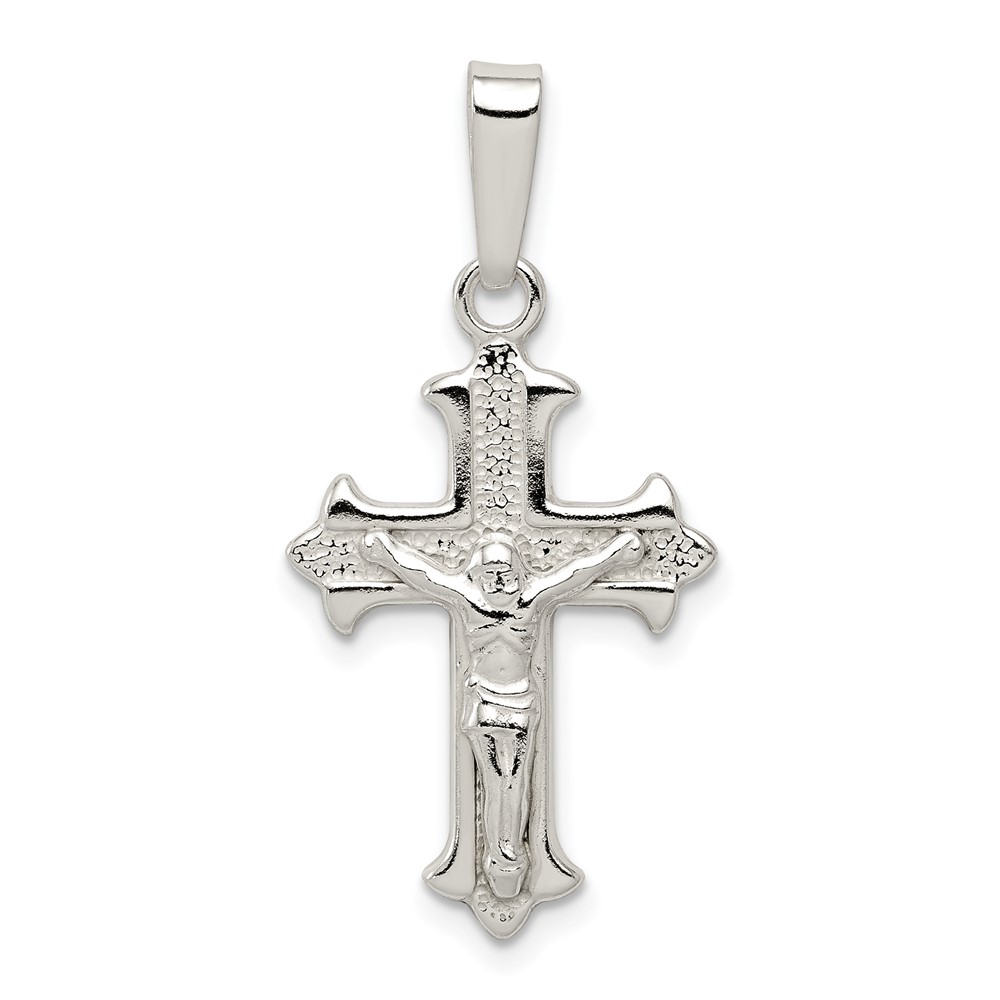 Sterling Silver Polished Textured Crucifix Pendant