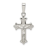 Sterling Silver Polished Textured Crucifix Pendant view 1