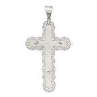 Sterling Silver Polished Filigree Cross Crucifix Pendant view 4