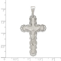 Sterling Silver Polished Filigree Cross Crucifix Pendant view 3