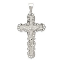 Sterling Silver Polished Filigree Cross Crucifix Pendant view 1