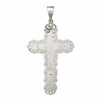 Sterling Silver Polished & Textured Large Floral Cross Pendant with Jesus view 4