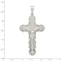 Sterling Silver Polished & Textured Large Floral Cross Pendant with Jesus view 3
