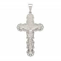 Sterling Silver Polished & Textured Large Floral Cross Pendant with Jesus view 1