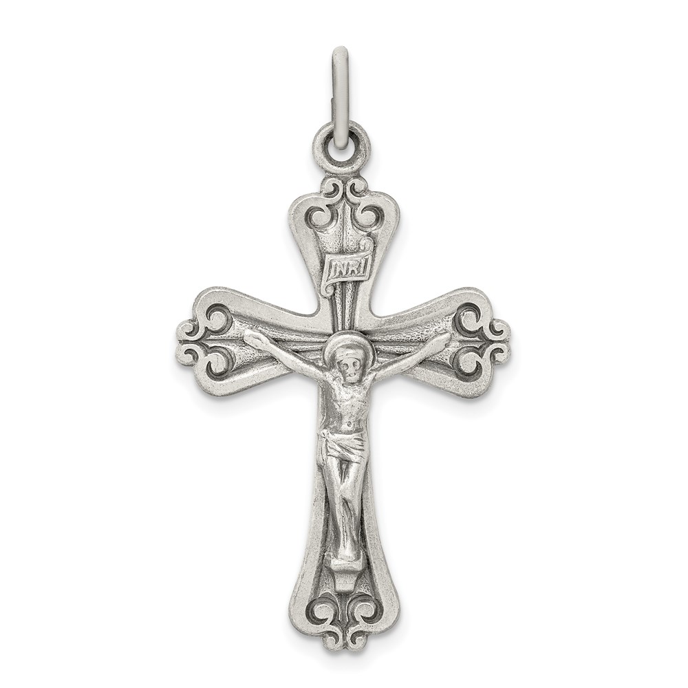 Sterling Silver Antiqued and Brushed Inri Crucifix Pendant