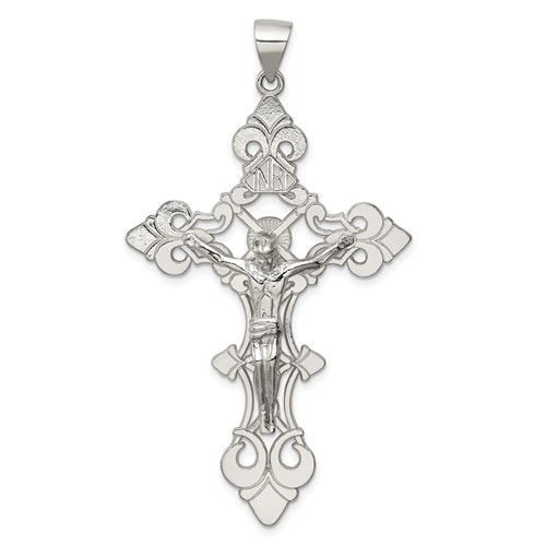 Sterling Silver Polished Large Inri Crucifix Pendant