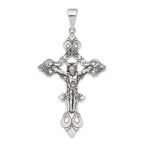 Sterling Silver Antiqued Large Inri Crucifix Pendant