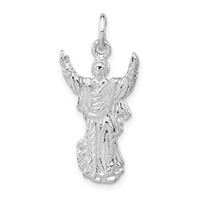 Sterling Silver Polished & Textured Jesus Pendant view 1