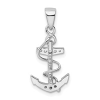 Sterling Silver Rhodium-plated CZ Anchor Pendant view 3