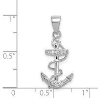 Sterling Silver Rhodium-plated CZ Anchor Pendant view 4
