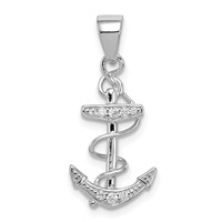 Sterling Silver Rhodium-plated CZ Anchor Pendant view 1