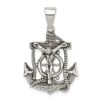 Sterling Silver Antiqued Mini Mariner Inri Crucifix Pendant view 1