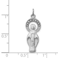 Sterling Silver Platinum-plated Polished & Satin CZ Miraculous Medal Pendan view 4
