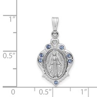 Sterling Silver Platinum-plated Polished Miraculous Blue CZ Pendant view 3
