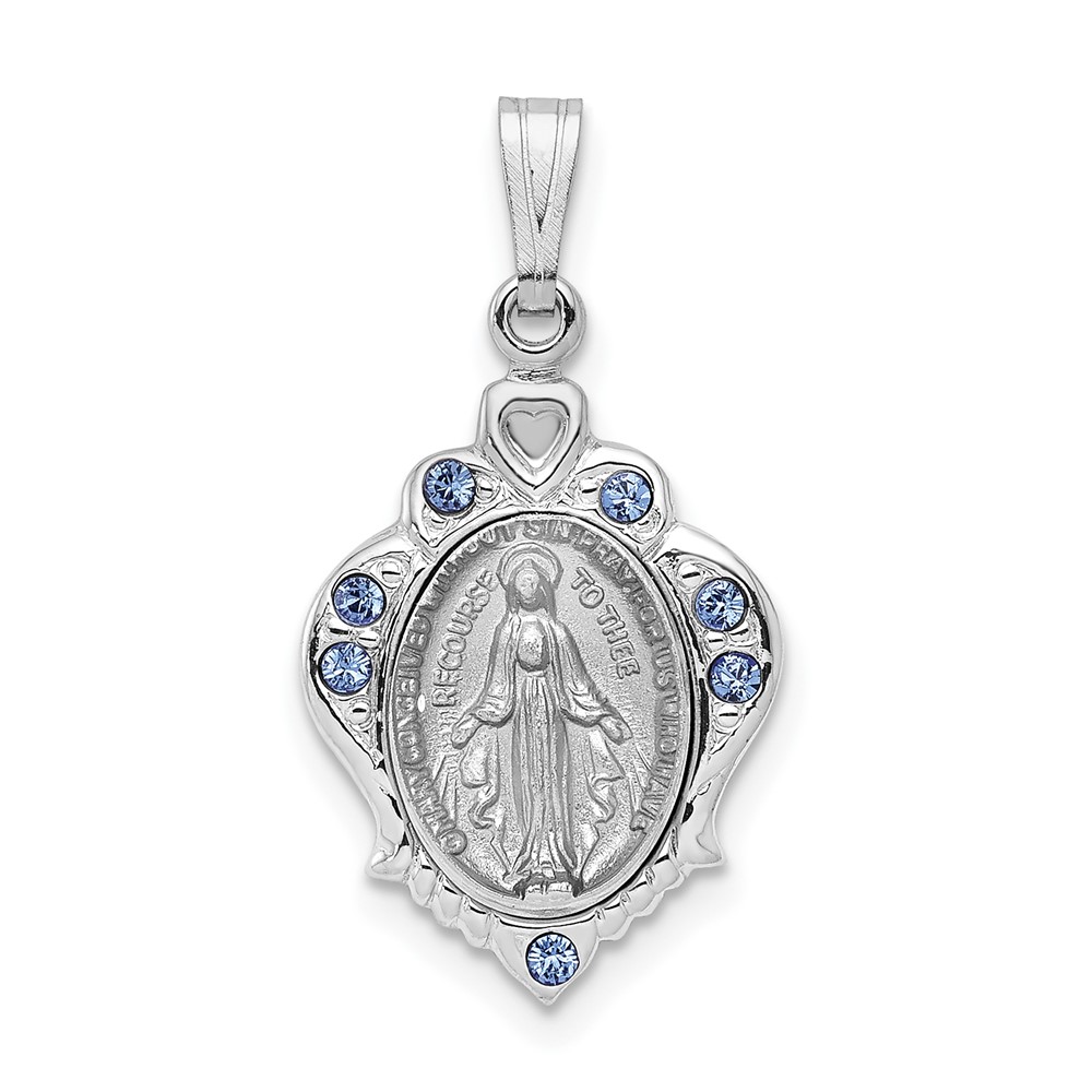 Sterling Silver Platinum-plated Polished Miraculous Blue CZ Pendant