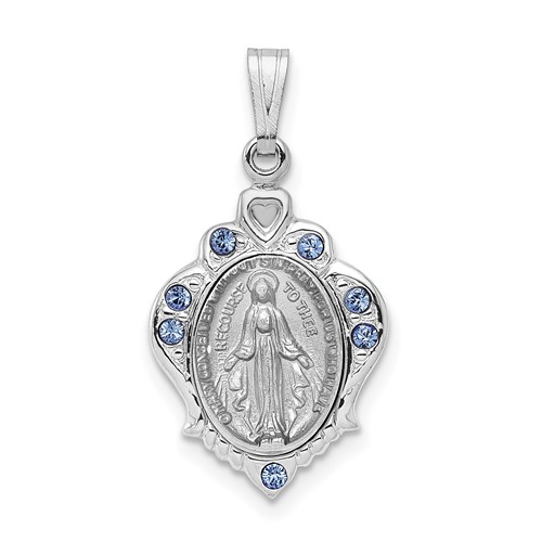 Sterling Silver Platinum-plated Polished Miraculous Blue CZ Pendant