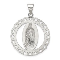 Sterling Silver Polished Religious Ruffled Circle Pendant view 4