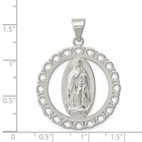 Sterling Silver Polished Religious Ruffled Circle Pendant view 3