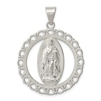 Sterling Silver Polished Religious Ruffled Circle Pendant view 1