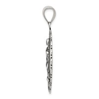 Sterling Silver Antiqued Religious Ruffled Circle Pendant view 2