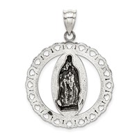 Sterling Silver Antiqued Religious Ruffled Circle Pendant view 4