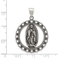 Sterling Silver Antiqued Religious Ruffled Circle Pendant view 3