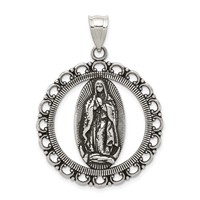 Sterling Silver Antiqued Religious Ruffled Circle Pendant view 1