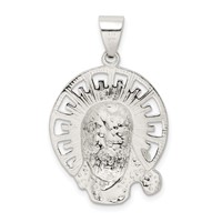 Sterling Silver Polished & Textured Jesus Head Pendant view 4
