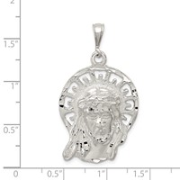 Sterling Silver Polished & Textured Jesus Head Pendant view 3