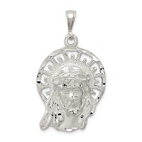 Sterling Silver Polished & Textured Jesus Head Pendant view 1