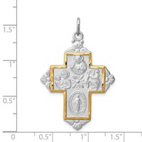 Sterling Silver Platinum-plated & Gold-tone 4-Way Medal Cross Pendant view 3